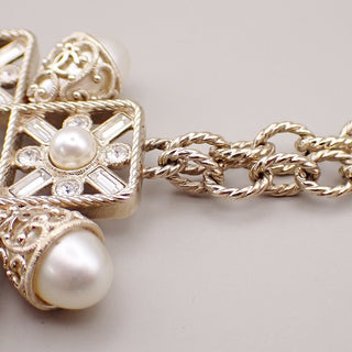 Chanel CC Graduated Long Necklace Metal and Faux Pearls