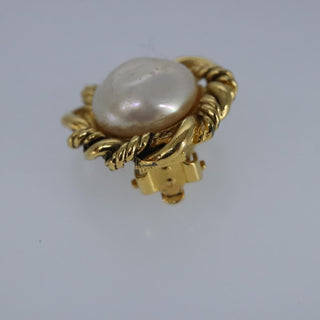Chanel Vintage Round Clip-On Earrings Metal with Faux Pearl