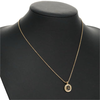 Christian Dior CD Round Pendant Necklace Metal and Crystals