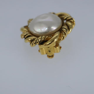 Chanel Vintage Round Clip-On Earrings Metal with Faux Pearl