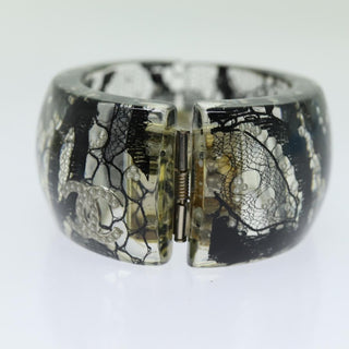 Chanel CC Hinged Bangle Bracelet Resin with Lace and Faux Pearls