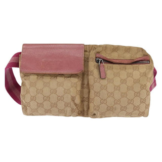 Gucci Vintage Double Belt Bag GG Canvas with Leather
