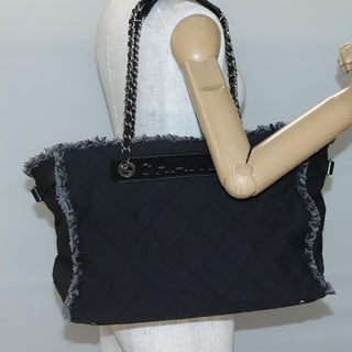Chanel Logo Chain Tote Quilted Nylon with Tweed