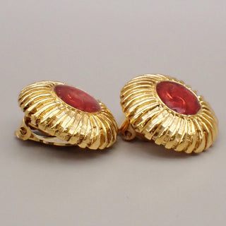 Chanel Vintage Round Clip-On Earrings Metal with Gripoix