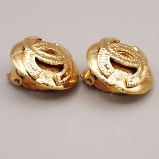 Chanel Vintage CC Logo Round Clip on Earrings Textured Metal