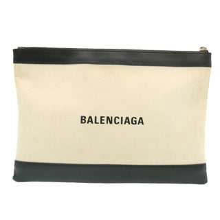 Balenciaga Navy Zip Pouch Canvas and Leather