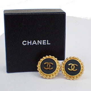 Chanel Vintage CC Logo Round Clip on Earrings Textured Metal