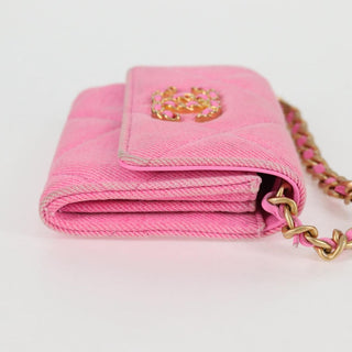 Chanel 19 Flap Coin Purse With Chain Quilted Denim