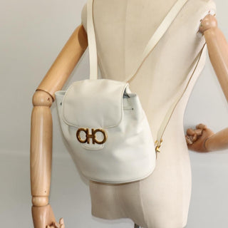 Salvatore Ferragamo Gancini Flap Drawstring Backpack Leather