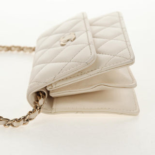 Chanel Camellia Bow Flap Card Holder with Chain Quilted Lambskin