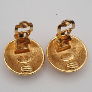 Chanel Vintage CC Logo Round Clip on Earrings Textured Metal