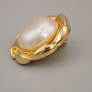 Chanel Vintage Round Clip-On Earrings Metal with Faux Pearl
