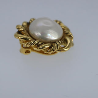 Chanel Vintage Round Clip-On Earrings Metal with Faux Pearl