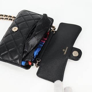 Chanel Foldable Tote Bag with Chain Quilted Caviar with Printed Nylon