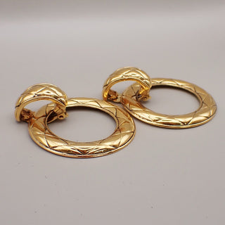 Chanel Vintage Cut-Out Logo Ring Drop Clip-On Earrings Metal