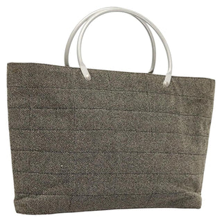 Chanel Vintage Chocolate Bar Metal Ring Tote Quilted Canvas