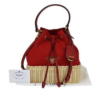 Prada Drawstring Bucket bag Canvas and Wicker