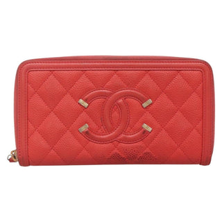 Chanel Filigree Zip Around Wallet Quilted Caviar