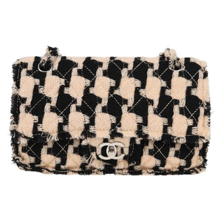 Chanel Classic Single Flap Bag Quilted Houndstooth Tweed and Ribbon