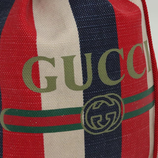 Gucci Logo Drawstring Backpack Striped Canvas