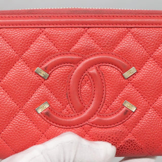 Chanel Filigree Zip Around Wallet Quilted Caviar