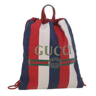 Gucci Logo Drawstring Backpack Striped Canvas