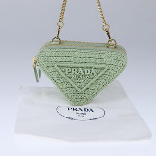 Prada Triangle Logo Zip Around Shoulder Bag Raffia and Leather