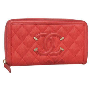 Chanel Filigree Zip Around Wallet Quilted Caviar