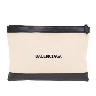 Balenciaga Navy Zip Pouch Canvas and Leather