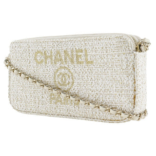 Chanel Deauville Double Zip Clutch with Chain Raffia