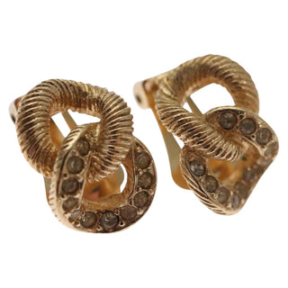 Christian Dior Vintage Chain Link Clip-On Earrings Metal with Crystals