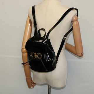 Salvatore Ferragamo Gancini Flap Drawstring Backpack Patent leather