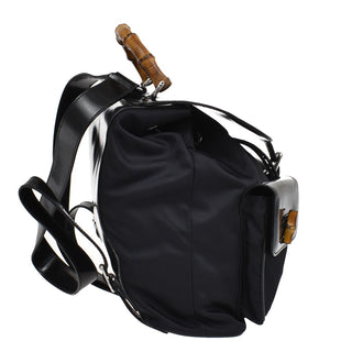 Gucci Vintage Bamboo Backpack Nylon and Patent Leather