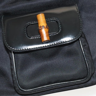 Gucci Vintage Bamboo Backpack Nylon and Patent Leather