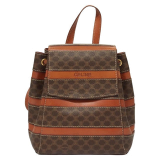 Celine Vintage Drawstring Flap Backpack Macadam Coated Canvas