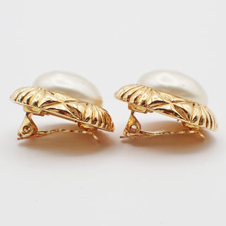 Chanel Vintage Round Clip-On Earrings Metal with Faux Pearl