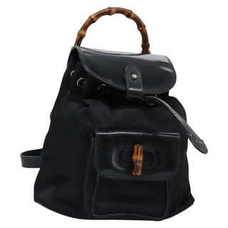 Gucci Vintage Bamboo Backpack Nylon and Patent Leather