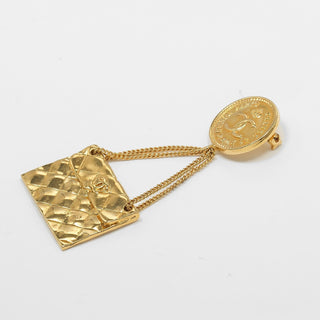 Chanel Vintage Medallion Flap Bag Brooch Metal