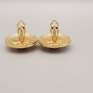 Chanel Vintage Round Clip-On Earrings Metal with Faux Pearl