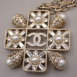 Chanel CC Graduated Long Necklace Metal and Faux Pearls