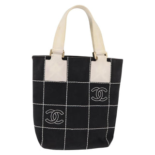 Chanel Chocolate Bar CC Logo Tote Canvas
