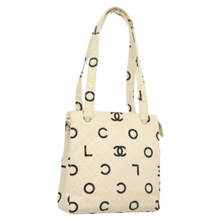 Chanel Vintage Coco Logo Zip Tote Quilted Printed Canvas