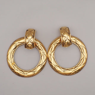 Chanel Vintage Cut-Out Logo Ring Drop Clip-On Earrings Metal