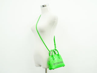 Balenciaga Logo Ville Bag Crocodile Embossed Leather