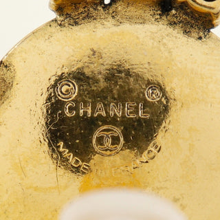 Chanel Vintage Round Clip-On Earrings Metal with Faux Pearl