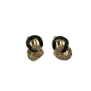 Christian Dior Vintage Chain Link Clip-On Earrings Metal with Crystals