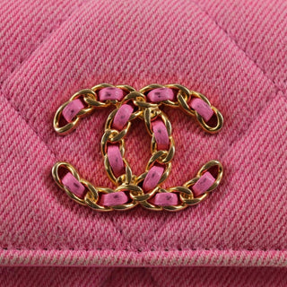 Chanel 19 Flap Coin Purse With Chain Quilted Denim