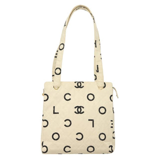 Chanel Vintage Coco Logo Zip Tote Quilted Printed Canvas