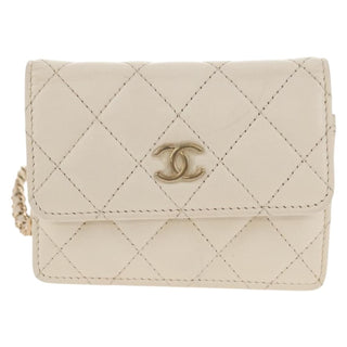 Chanel Camellia Bow Flap Card Holder with Chain Quilted Lambskin