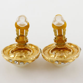 Chanel Vintage Round CC Clip-On Earrings Metal with Faux Pearl